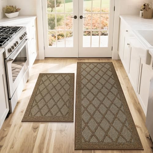 COSY HOMEER Kitchen Rugs, 2 PCS Kitchen Mats Non Slip Washable,Brown - color: Brown, size: 24"x36" + 24"x60"