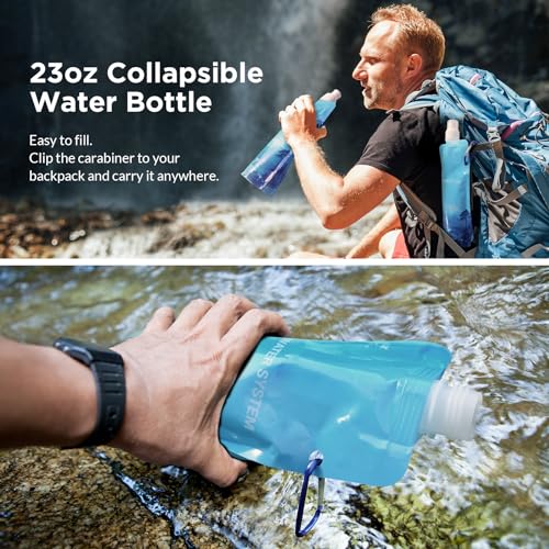 Membrane Solutions Collapsible Water Bottle 23oz with Carabiner