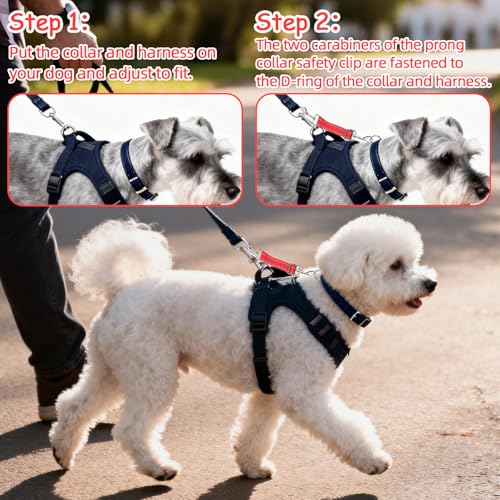 YUEPET Dog Safety Collar Clips 2 Pack Adjustable Prong Collar Backup Clips - color: Red+Blue