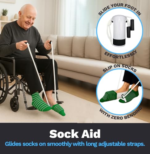 FSA/HSA Sock Aids for Putting On Socks with 32in Reacher Grabber