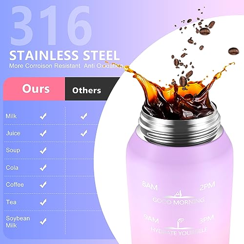 SLUXKE 24oz Insulated Water Bottle 18/10 Stainless Steel with 2Lids(Straw Lid& Spout Lids), 700ml Double Wall Vacuum Water Bottle with Handle Keep Cold and Hot for Men, Women & Kids PURPLE PINK - color: PURPLE PINK, size: 24 Ounces
