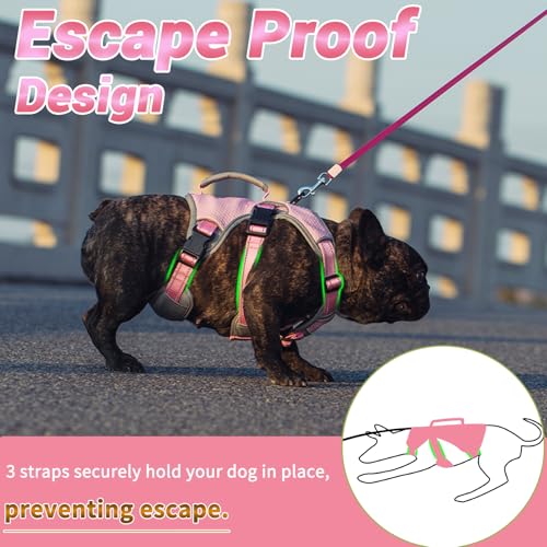 Escape Proof Dog Harness, No Escape No Pull Reflective Dog Harness with Durable Handle, Adjustable Heavy Duty Vest for Small Medium Large Dogs, Walking and Training (Pink,L) - color: Pink, size: L (Pack of 1)