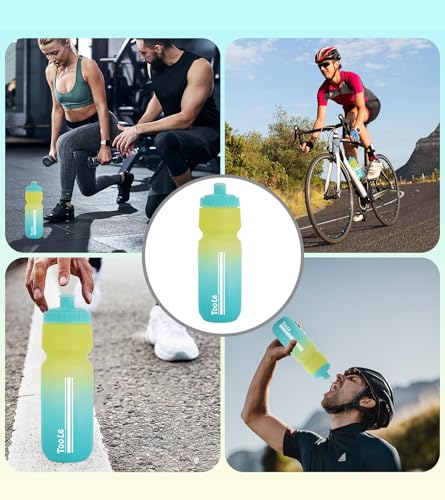 TooLe 24oz Bike Water Bottle, Easy to Squeeze Leakproof BPA Free 2 Pack - color: T-Black+Yellow