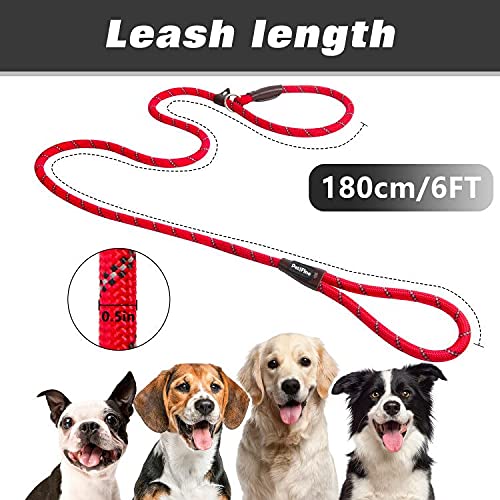 PetiFine Slip Lead Dog Leash Reflective, 6FT x 1/2" Heavy Duty Slip Leash - color: Red, size: 1/2" x 6 FT