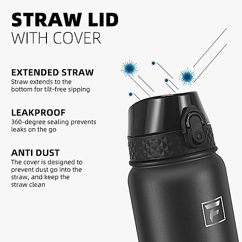 Fanhaw 40oz Kids Stainless Steel Water Bottle with Straw Lid, Black - color: Black, style: 40 Ounces