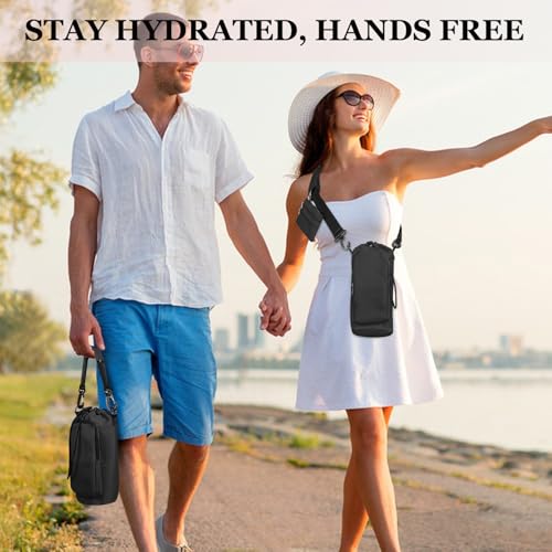 Insulated Water Bottle Carrier with Adjustable Strap - 25/32/40 oz Water Bottle Crossbody Bag with Small Purse for Hiking, Gym, Travel - color: Black