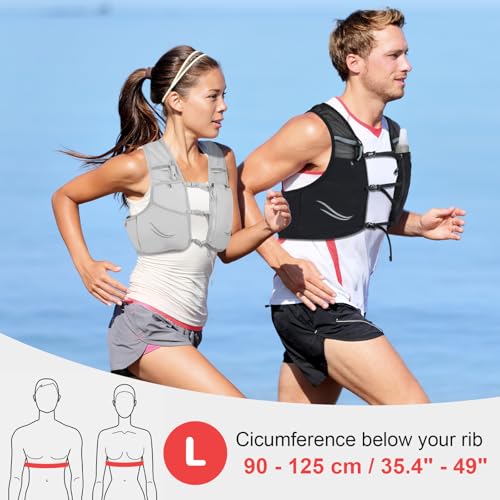 Hydration Running Vest with 2pcs 500ml/17oz Water Bottles, M/L - color: Gray, size: L: 35.4" - 49.2"
