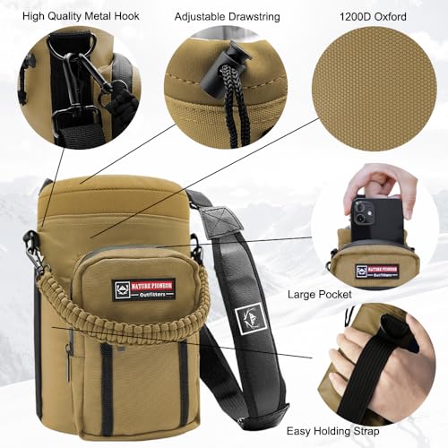 NATURE PIONEOR 26-128 oz Insulated Water Bottle Carrier Holder with Strap - color: Brown, size: One Gallon