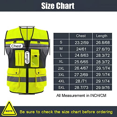 Safety Vest High Visibility Reflective Construction Vest for Men - color: Yellow, size: 4X-Large