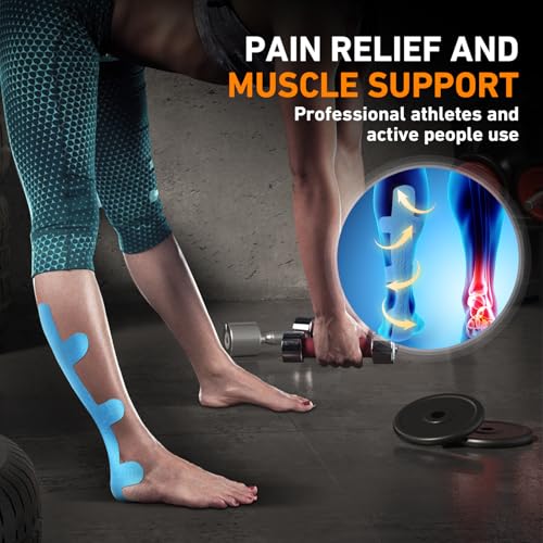 KTQUICK Precut Kinesiology Tape for Achilles Tendon,12PCS,20% Stronger,Blue - color: Blue