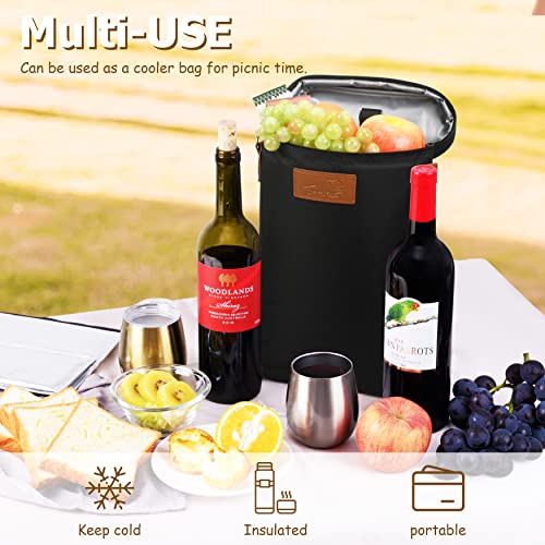 Tirrinia 2 Bottle Insulated Wine Tote Carrier Bag - color: Black, size: 2 Bottle-without front pocket