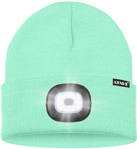 ATNKE LED Lighted Bluetooth Beanie Hat,USB Rechargeable 4 LED Wireless Music Running Headlamp Cap Gift for Men and Women - color: #Fruit Green