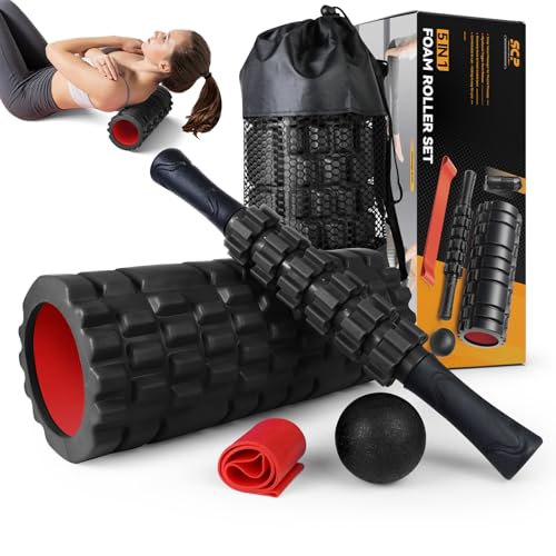 SUBCULTUREPICK 5 in1 Foam Roller Set, Trigger Point Foam Roller Deep Tissue - color: Black-red