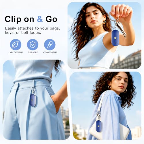 Personal Safety Alarm for Women, 130dB Rechargeable Keychain Alarm with Bluetooth SOS, Dual Speakers, LED Strobe, USB-C Charging, Low Power Reminder for Campus, Walking, Travel, (Blue) - color: Blue
