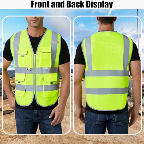 HYCOPROT High Visibility Safety Vest Hi Vis Reflective Construction Vests with Pockets for Men Women,Meets ANSI/ISEA Standard - color: Yellow, size: XX-Large