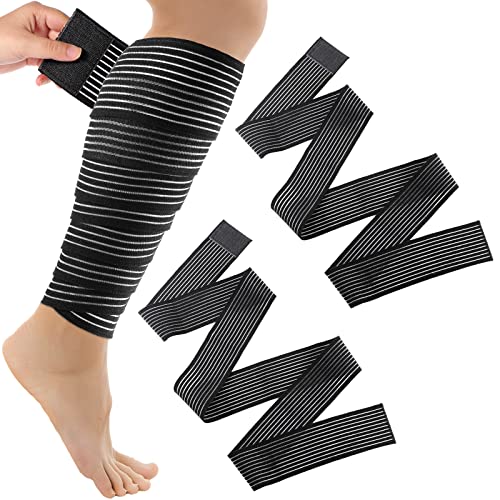 Syhood 2 Pcs Compression Leg Wraps Elastic Bandage, Black, 71" - size: 71 inches