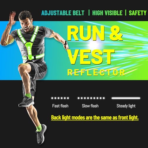 Led Reflective Vest Running Gear, Light Up Vest for Night Walking, High Visibility USB Rechargeable Adjustable Running Lights for Runners Walkers Men Women Kids - color: Yellow