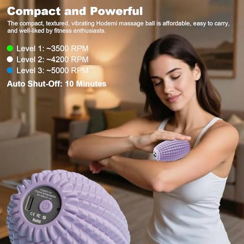 HODEMI Vibrating Massage Ball with Magnetic Rolling Head, Handheld High-Frequency Vibration Massager, 3 Speed Levels, Rechargeable Silicone Massage Roller for Gym, Office, and Travel Use (Purple) - color: Purple