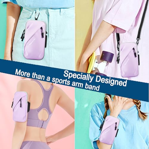 Phone Holder Arm Bands, Small Crossbody Shoulder Holsters Bag with Arm Band, Fits iPhone and All Cell Phones, Use for Running, Walking, Hiking & Biking (Plus Size Purple) - color: Purple