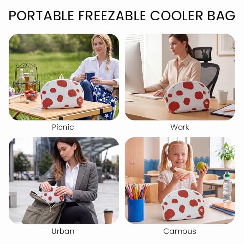 MEXS Small Cooler Bag, Freezable Snack Bag for Kids & Adults, Small Insulated Lunch Bag with Upgraded Thicker Ice Pack, Reusable Mini Cooler for Work/School/Travel - color: White Apple
