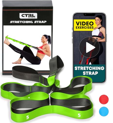 Stretching Strap with Loops - Non Elastic Yoga Strap for Physical Therapy - style: 12 Loops - Green