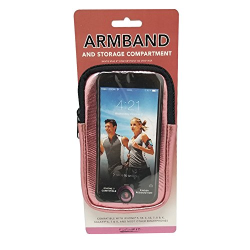 Armband and Storage Compartment for Smartphones. Sweat Resistant. Multi Use. Compatible with iPhone, Samsung Galaxy, Android & Most Smartphones. Metallic Pink.