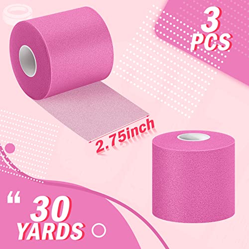 BBTO 3 Rolls Pre Wrap Tape 2.75 Inch x 90 Yards Athletic Foam Underwrap Sports Pre Headbands for Hair Ankle Wrists Knees Sports(Pink) - color: Pink