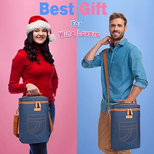 Tirrinia 4 Bottle Wine Tote Carrier - color: Blue, size: 4 Bottle-without front pocket