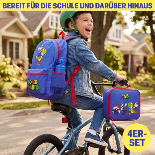 Get Trend Super Mario Boys Backpack 4 Piece Set - color: Blue/Red Mario