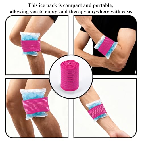 4-Pack Ice Pack Straps,35.5"x3"Elastic Ice Pack Wrap Holder with Hook&Loop - color: Pink