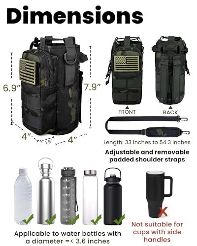 DEFUNX 32 Oz Water Bottle Holder with Strap Bottle Carrier Bag with Phone Pocket MOLLE System for Walking - color: Camo Black
