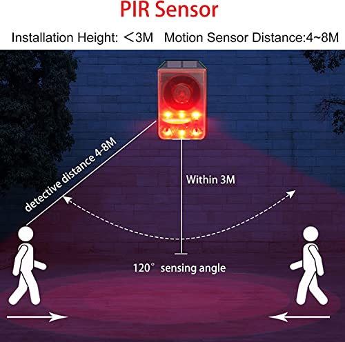 2Pack Solar Motion Detector Alarm Light,WONFAST 130db Sound Warning Security Strobe Siren Light,Gunshot Dog Barking Sound & Recording 20s Custom Message for Farm Villa Barn Yard Chicken Coop - size: 2PCS