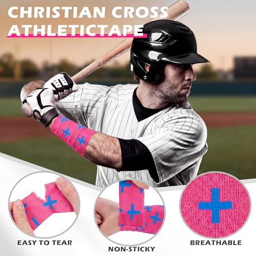 TrelaCo 2 Pack Cross Athletic Tape 2 in x 15 FT Self Adherent Wrap, Pink - color: Pink, size: Cross