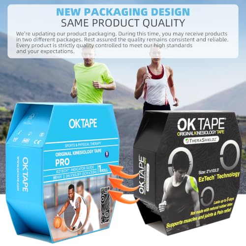 (2in X 103 Feet) OK TAPE PRO Bulk Kinesiology Tape, Original Elastic Latex Free Kinesiology Therapeutic Tape, Free Cut Printed - color: Light Blue