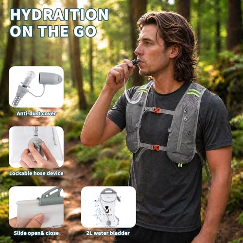 Running Hydration Vest with a 2L Water Bladder, Hydration Pack Lightweight Water Backpack for Running Hiking Cycling Marathon Trail Weekend Bags for Men Women
