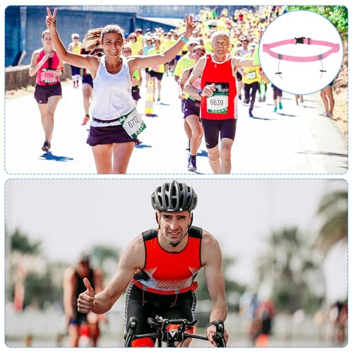 PATIKIL Elastic Triathlon Running Belt, 2 Pack Adjustable Race Number Belt Race Belt Bib Holder with 6 Energy Gel Loops for Marathons Racing Cycling, Pink - color: Pink