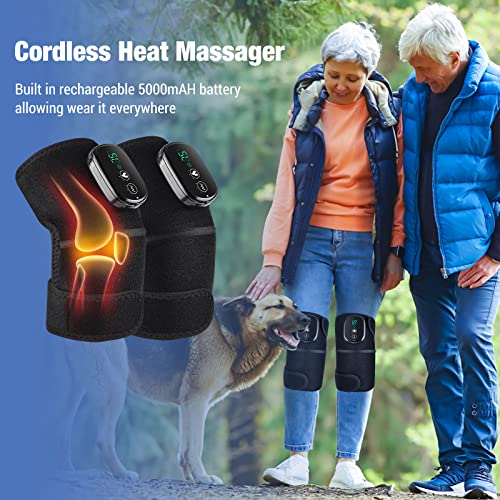 Cordless Electric Heated Knee Massager, 3-in-1 Heated Knee Massager with Heat for Knee Elbow Shoulder Wrap with 3 Vibration & Heating Modes (2 Pack) - style: Black 2 Pack
