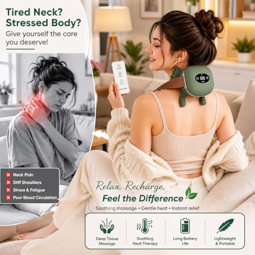 2026 Upgraded Neck Back Shoulder Massager with Heat and Remote Control, Massagers for Neck and Back Pain Relief, 4D Kneading Massager, Cordless Neck Massager