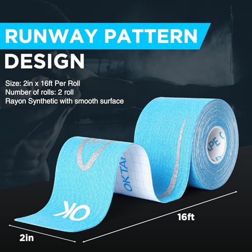 OK TAPE Synthetic Kinesiology Tape Prime 2 Roll, 2in×16.4ft-Blue - color: Blue, size: 2 Rolls