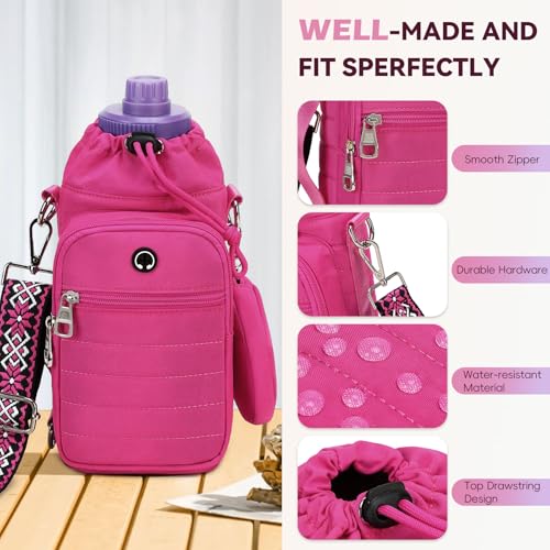 Water Bottle Carrier Bag with Strap Phone Pocket for Walking, Hiking, Cycling - color: 7-Red1, size: 32oz-40oz