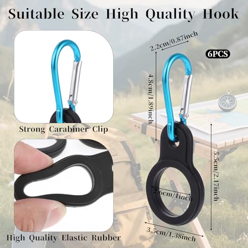 6 Pcs Silicone Water Bottle Carrier Clip for Backpack, Multi-Color Silicone & Aluminum with Carabiner Belt Clip, Quick-Release for Outdoor Use
