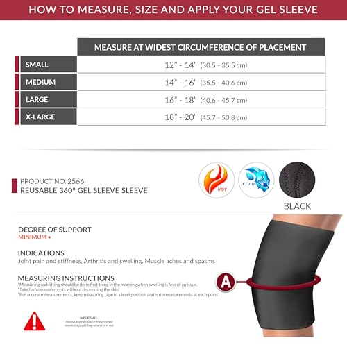 OTC Multi-Use Reusable 360 Degree Gel Sleeve for Thigh, Knee, Arm, Elbow or Calf, Hot or Cold Compression for Back Pain Relief, Large - size: Large