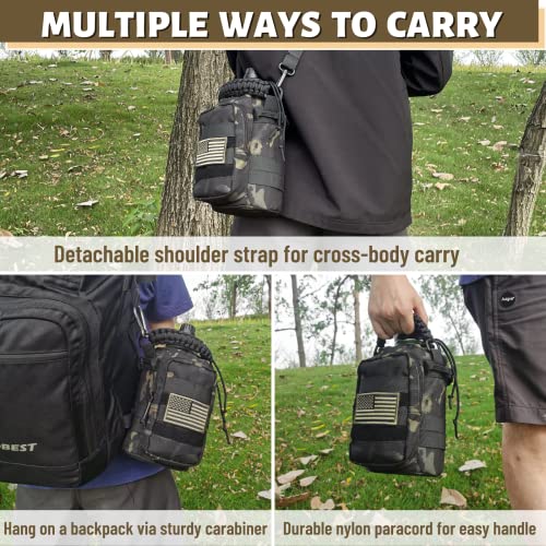 DEFUNX Half Gallon Water Bottle with Sleeve - 64 Oz Insulated Water Jug with Strap Stainless Steel Big Gym Water Bottles for Men Sports Workout Hiking Camo Black - color: Black Bottle with Black Camo Sleeve, style: 64 Oz Water Bottle