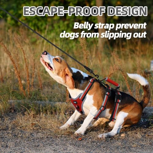 PUPTECK Escape Proof Dog Harness with Padded Handle, No Pull Pet Vest Harness Durable Reflective for Medium Large Dogs Walking Training and Running, Red, L - color: Red, size: Large