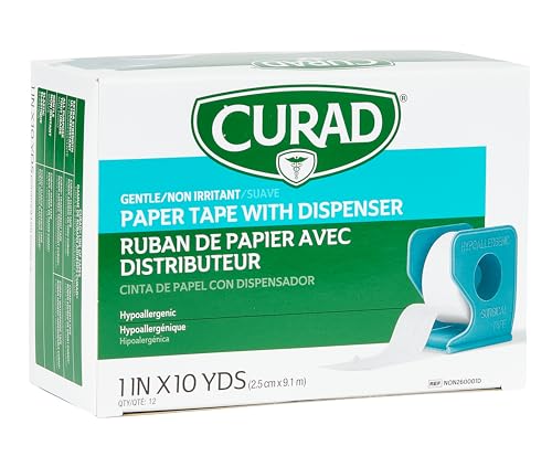 Medline CURAD Paper Adhesive Tape with Dispenser 1" x 10 yds., Not Made from Natural Rubber Latex, Pack of 12