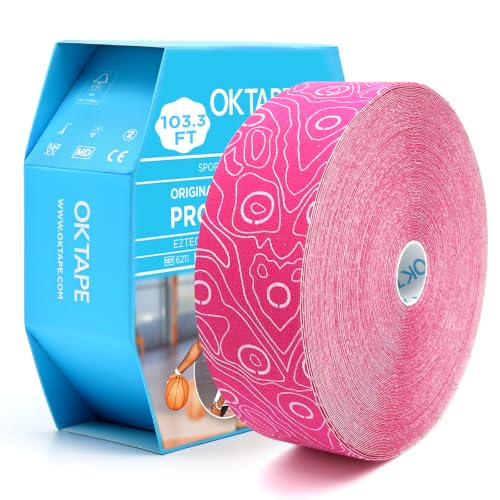 (2in X 103 Feet) OK TAPE PRO Bulk Kinesiology Tape, Original Elastic Latex Free Kinesiology Therapeutic Tape, Free Cut Printed - color: Pink