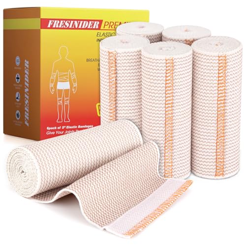 FRESINIDER Premium Elastic Bandage Wrap 5 Inch, 6 Pack, Hook and Loop - color: 5" X 6 Pack