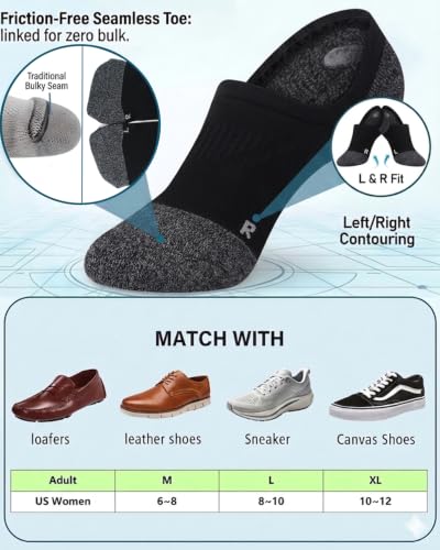 Gonii Compression No Show Athletic Womens Socks Running Cushioned 5-6 Pairs - color: 6 Pairs Black-white, size: 5-8