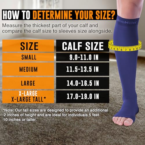 Doc Miller Open Toe Compression Socks 30-40 mmHg for Women & Men, 1 Pair - color: Dark Blue, size: Large Tall
