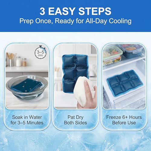 4pcs Slim Ice Packs for Lunch Boxes, Lunch Bags & Coolers, Reusable Non-Toxic Gel Freezer Packs, BPA-Free, Leakproof, Food Safe, Long Lasting Ice Packs for Picnic, School, Sports & Camping.